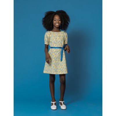 Girls A-Line Dress in Yellow Ditsy Print