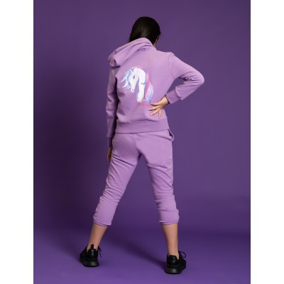 Girls Unicorn Hoodie Sweat Shirt + Sweat Pant Set in Purple