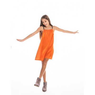 Strap Dress in Orange Shimmered Silk